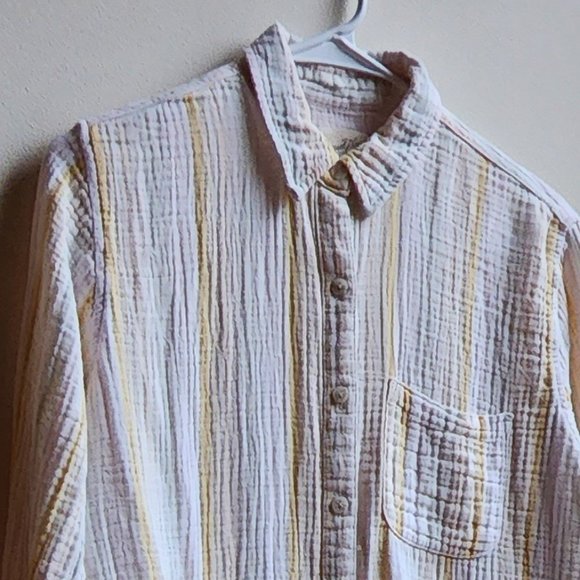 Universal Thread Yellow/White/Green Striped Button Down Shirt Size XS - Picture 6 of 16